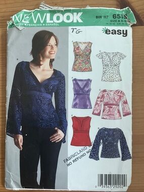 New Look Women's Navy Blue Patterned Long Sleeve Wrap Top